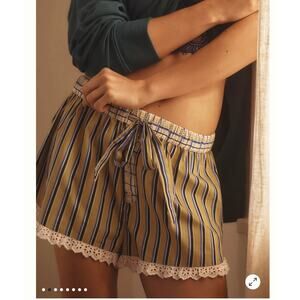 Anthropologie - Lounge Shorts - Eyelet Lace, Drawstring Yellow blue Stripe - S